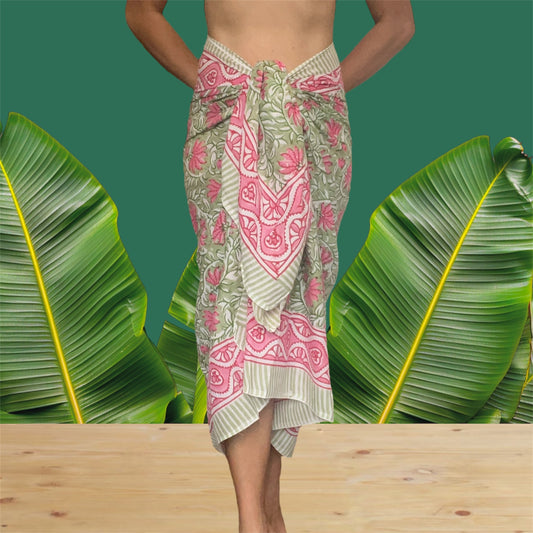 Sarong-Pink Green Flower Vine